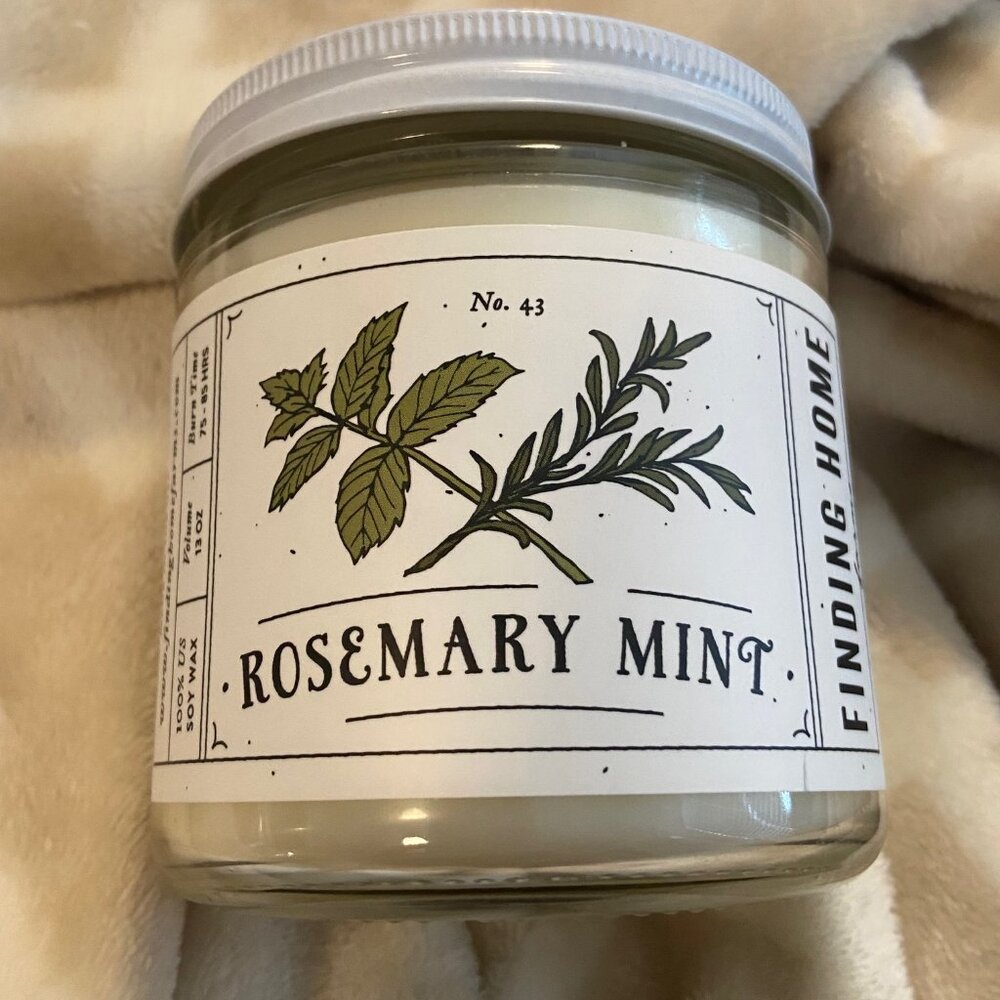 Finding Home Farms ~ 13 oz. Glass Jar Candle ~ Rosemary & Mint ~ 75-85 Hrs ~ NEW